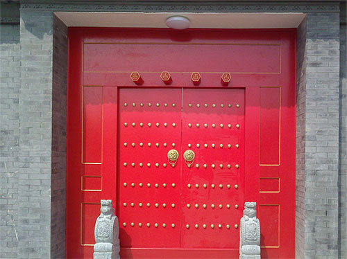 郧西中国传统四合院系列朱红色中式木制大门木作